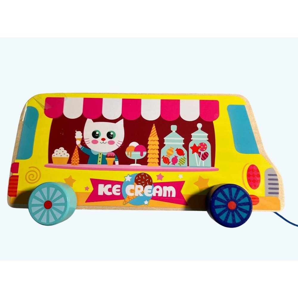 Wooden Ice Cream Pull Along Truck Toy With Magnetic Building Ice Cream Blocks